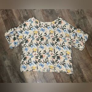 Viola Borghi Floral Butterfly Print Linen Top Size Large